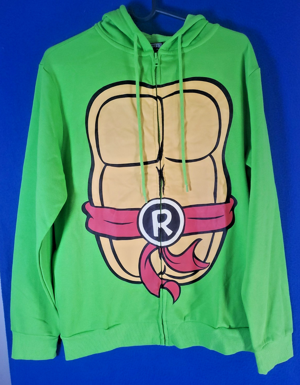 TMNT Raphael Hoodie Men Size Small Bioworld Zip Up Cosplay Costume Sweatshirt